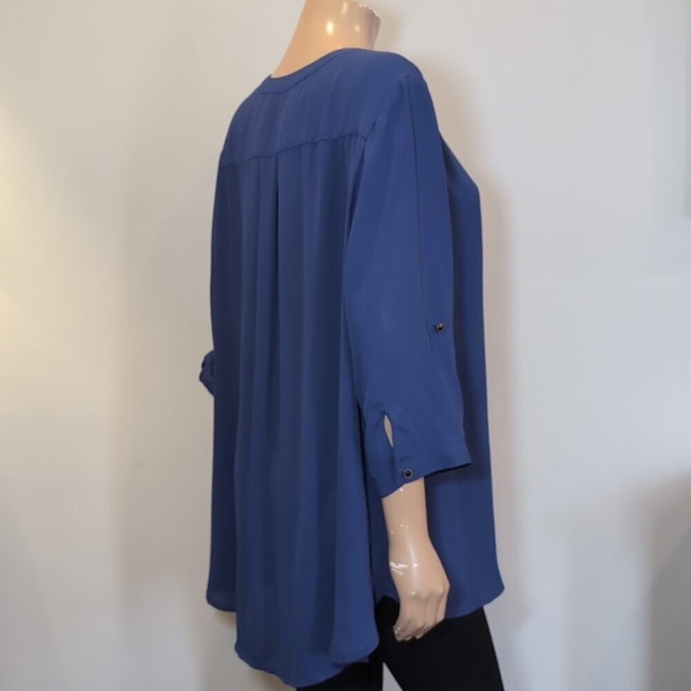 Reitmans Vneck Flowy Blouse Boyfriend Shirt Roll Tab Pleated Notched Tunic Top - Picture 8 of 12